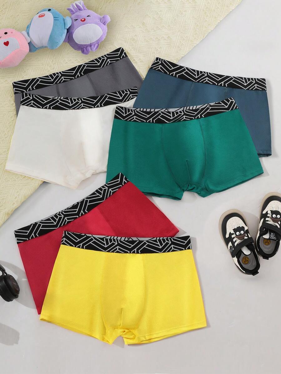 6 件装字母提花青少年平角内裤 - 彩色 - 查看 1