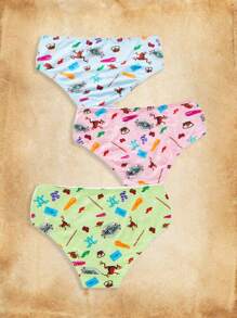HARRY POTTER X SHEIN 3pcs Tween Girl Comfortable Cartoon Printed Briefs, Pink, Blue, Green