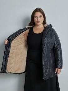 Aveloria Fashion Minimalist Quilted Hooded Waist Draw String Slim Fit Plus Size Padded Padded Coat Clothes Winter Fall Cloth For Women - Black - View 7