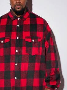 Manfinity VCAY Camicia a quadri rosso e nero a maniche lunghe di moda, taglia comoda, adatta come regalo per amici, mariti, fidanzati, per l'autunno e l'inverno