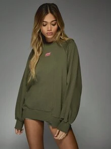 MISSGUIDED Bluza sportowa z rozcięciem na dole, oversize, do biegania, wędrówek, treningu, profesjonalnego sportu, odzieży sportowej, jesienno-zimowej, wydajności, odzieży wypoczynkowej, swobodnej, sportowej - Zielony - Zobacz 1