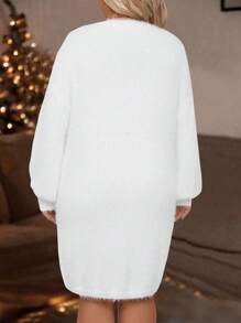 SHEIN LUNE Plus Size Casual Drop Shoulder Crew Neck Long Sleeve Sweater Dress, For Winter