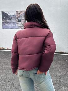 Chiquease Fashionable Minimalist Stand Collar Women Short Padded Padded Coat Clothes Winter For New Year Clothes - Red - View 2