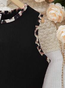 SHEIN 1 chiếc váy xếp ly không tay cổ tròn thời trang cho bé gái - màu đen - Xem 7