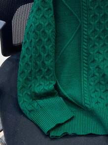 Tween Boy Kids Clothes, Commuter School Style Cable Knit Texture Christmas Green Collared Long Sleeve Sweater, Comfortable For Commuting, School, Casual Street Style, Party, Christmas Holiday, Outings And Play - Green - View 5