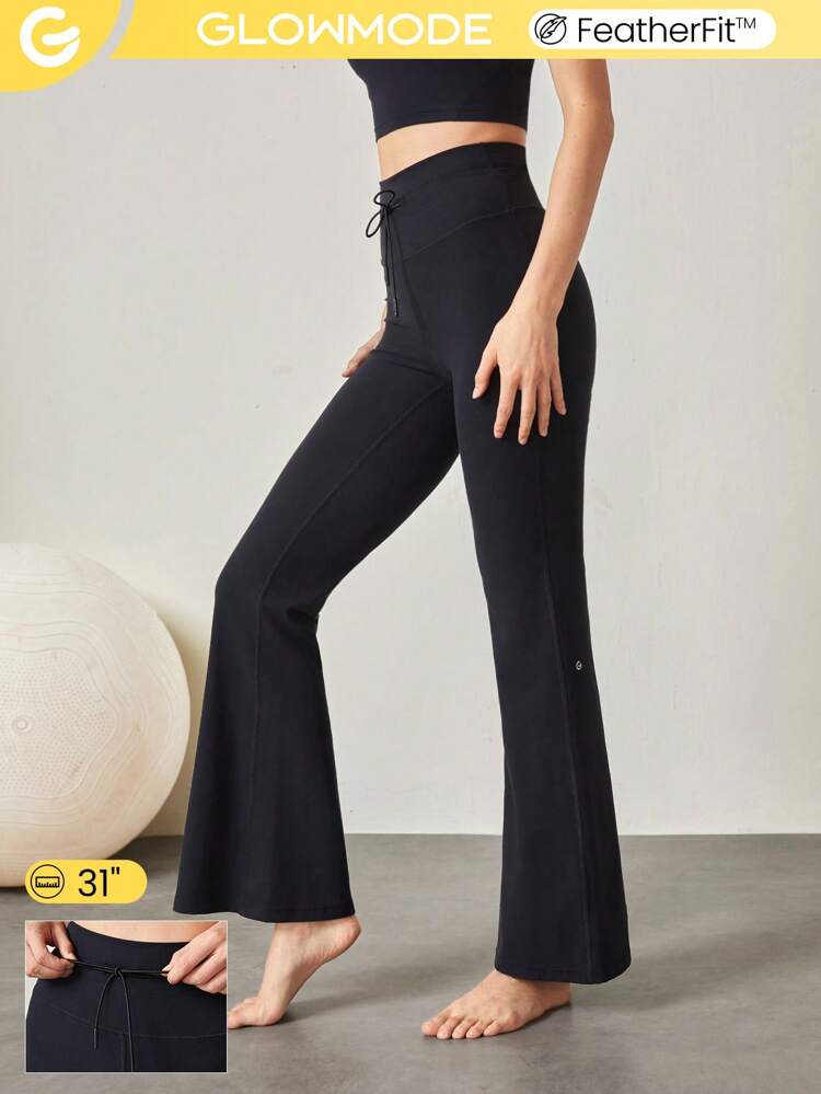 31" FeatherFit™ Adjustable Drawstring Waist Flare Leggings Low Impact Yoga Pilates Daily