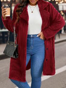 SHEIN LUNE Plus Size Women Casual Reversible Fluffy Dzianinowa Luźna Kurtka Kołnierzowa, Jesień/Zima Na Ubrania Noworoczne