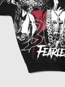 ROMWE MEN Street Life Herren Langarm Kapuzenpullover mit Reißverschluss, Buchstaben- und Grafikdruck, geeignet für den täglichen Gebrauch im Frühling & Herbst, Halloween