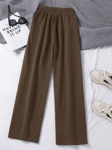 INAWLY Plus Size Women's Chocolate Brown Casual Summer Gym Sweatpants,Solid Color Drawstring Waist Outfits For Graduation,Back To School Teacher Fall Cloth - Coffee Brown - View 2