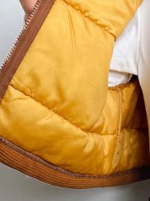 SHEIN Leap Crew 少女棕色立领灯芯绒复合三合一背心夹克，短款，休闲保暖，适合日常穿着 - 棕色 - 查看 6