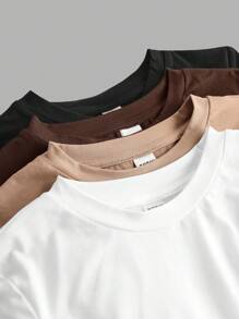 SHEIN Girlism 4pcs/Set Tween Girls Slim Fit Casual Comfortable Wave Collar Heart Print Long Sleeve T-Shirts - Brown - View 3