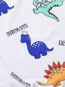 Set de 2 piezas con sudadera y pantalón jogger con estampado de dinosaurios de dibujos animados en estilo universitario casual para niño, cómodo y versátil para uso diario