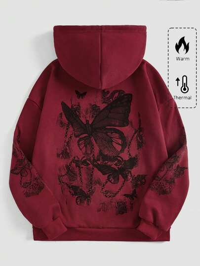 ROMWE Grunge Punk Hoodie med fjärilstryck för damer, långärmade toppar