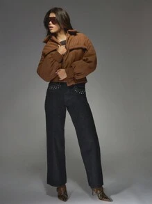 MISSGUIDED Suede Leather Bomber Jacket With Ribbed Cuffs Waistband Autumn Winter Fashion Casual Outerwear Streetwear