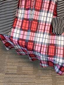 SHEIN LUNE Plus Size Graphic And Striped Print Round Neck Casual Versatile Long Sleeve Dress Fall Cloth For Women - Multicolor - View 4