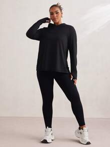 SHEIN Sport Studio Plus Size Hoodie Sweatshirts With Fleece Leopard Print And Mesh Splice Back Design, Long Sleeve
