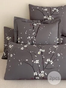 2 件装柔软超细纤维枕套 - 花卉图案，低过敏性且透气，提供加大号、长款、标准款、大号、特大号、欧式、方形等多种尺寸，适合所有季节的床上用品套装 - 紫紅色 - 查看 4