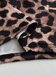 Viva Relle Camiseta ajustada con un hombro descubierto, de estampado de leopardo y recorte asimétrico, para mujeres de talla grande, con estampado de guepardo gráfico - Multicolor - Ver 7