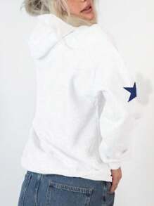 INAWLY Áo hoodie dài tay in hình ngôi sao mùa thu cho nữ có túi - trắng - Xem 3