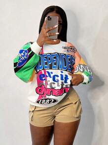 Slaydiva 2024 秋冬新款女式全印花圆领长袖休闲运动衫 - 彩色 - 查看 4