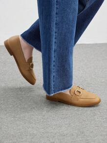 CUCCOO BIZCHIC Women Fashionable Rhinestone Buckle Flat Loafers - Khaki - View 4