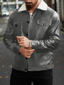 Manfinity Homme Men Casual Simple Fashion Jacket For Daily Wear, Fall/Winter - Grey - View 5