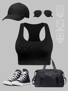 SHEIN Sport Studio 1pc Women Wireless Seamless Sports Bra (Black)
