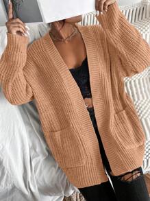 Chiquease Women's Casual Solid Color Front Cardigan With Pockets, Autumn/Winter - Orange - View 1