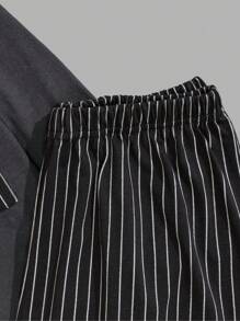 EURMUSE 男士条纹裤条纹口袋常规长袖家居服套装 - 深灰色 - 查看 5