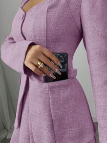Gloray Women V-Neck Pink Fitted Blazer + Short Pleated Skirt Suit, Autumn Set