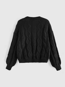 ROMWE Goth 复古休闲百搭刺绣植物蛇叶口袋灯笼袖女式开衫 - 黑色 - 查看 2