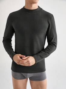Men's Crew Neck Solid Color Warm Thermal Underwear Top, For Autumn/Winter - Dark Grey - View 6