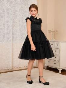 Tween Girl Halloween Costume Cosplay Princess Dress, Black Dress - Black - View 6