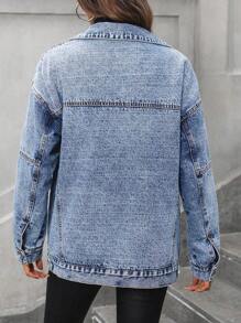 Women's Autumn/Winter Denim Jacket With Single-Row Button And Fleece LiningThermal Thickened Denim