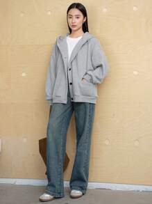 Dazy-Less Thicken Fleece Hooded Loose Solid Color Sweatshirt Sweatshirt For Women,Fall Clothes Jacket,Winter Hoodies - Grey - View 16