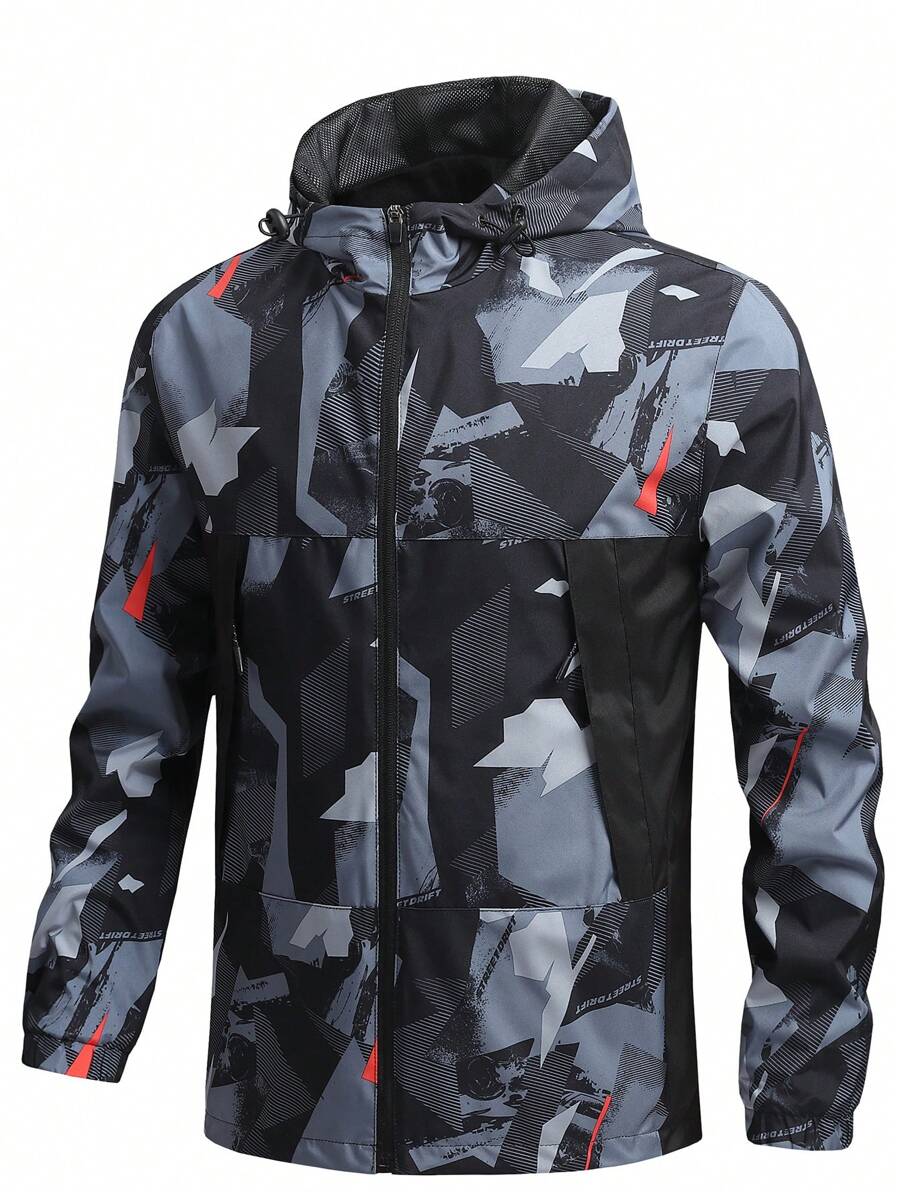 SHEIN Sports Women's Casual Outdoor Color Block Zip-Up Hooded Sports Jacket, Autumn - Black - View 1