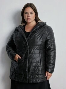 Aveloria Fashion Minimalist Quilted Hooded Waist Draw String Slim Fit Plus Size Padded Padded Coat Clothes Winter Fall Cloth For Women - Black - View 2