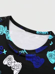 Conjunto de pijama de manga larga con estampado de controlador de videojuegos y pantalones cómodo para niño preadolescente, otoño