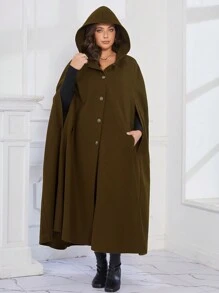 Mulvari 大码长款军绿色连帽派克大衣，冬季 - 軍綠色 - 查看 4