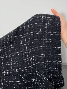 SHEIN Privé Pantalones cortos de tweed con bolsillos en ángulo y estampado a cuadros, para invierno