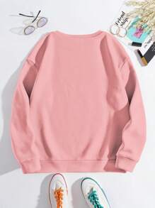 INAWLY Letter Graphic Round Neck Long Sleeve Casual Sweatshirt - Pink - View 2