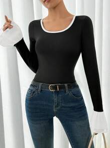 SHEIN Unity 女士拼色荷叶边紧身衣 - 彩色 - 查看 4