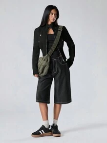 LYSMO Women's Casual Solid Color Stand Collar Padded Coat, Autumn/Winter - Black - View 3