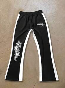 Manfinity EMRG 男士纯色拼接五角星印花前系带休闲运动裤 - 彩色 - 查看 3