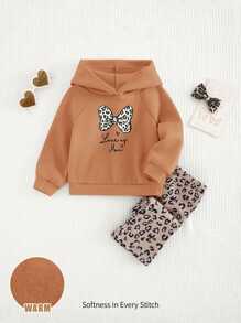 Cozy Pixies 2 Stück/Set Baby Mädchen Herz Grafik Kapuzen Raglan Langarm Pullover Sweatshirt und Trompetenform Hose Set, Herbstbekleidung