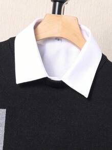Tween Boys Casual Color Block Crew Neck Loose Fit Warm Long Sleeve Knitted Sweater