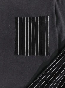 EURMUSE 男士条纹裤条纹口袋常规长袖家居服套装 - 深灰色 - 查看 4