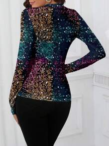 Glamance Warp Atelie Women Multicolor T-Shirts Long Sleeve Round Neck Casual Christmas,Plain,All Over Print,Colorblock Summer Outfits For Women Graphic Tee For Women Going Out
