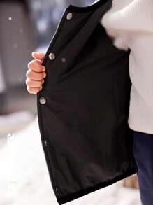 SHEIN 男童拼色贴标边饰棉服