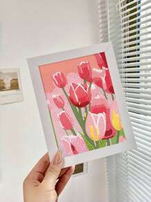 Pink Tulip Diamond Painting Kit With Frame - 5D DIY Full Drill Floral Art, Beginner Friendly Craft For Adults, Home Decor Wall Art, Unique Gift Idea